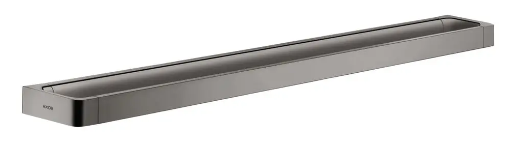 Reling aus poliertem Schwarzchrom, schmale, rechteckige Form, dient zur Aufhängung von Handtüchern, Marke AXOR, minimalistisches Design.